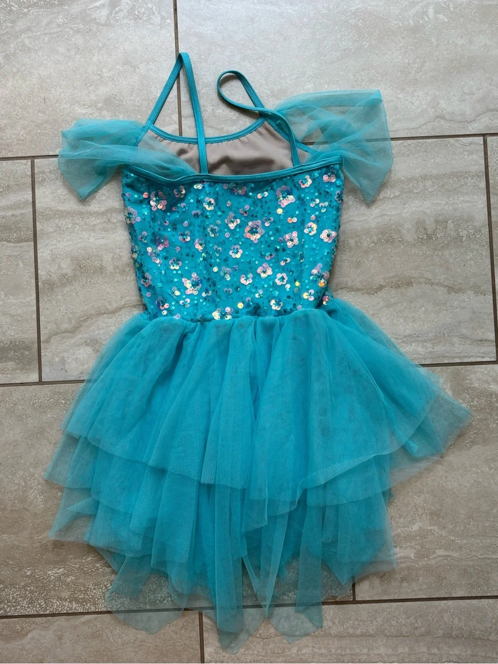 Weissman Girls Size LC Turquoise Sequin Floral Tutu Kids Dress